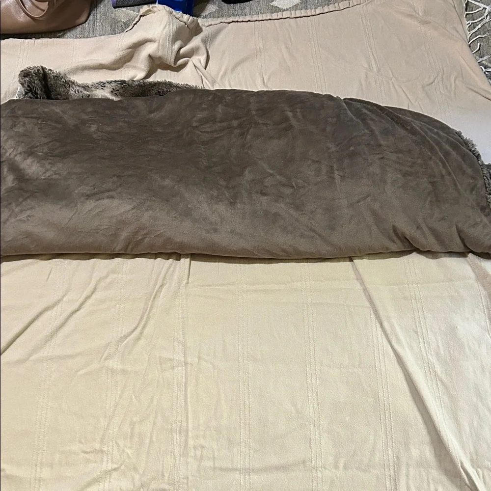 CB2 Faux Fur Throw Blanket in Light Gray